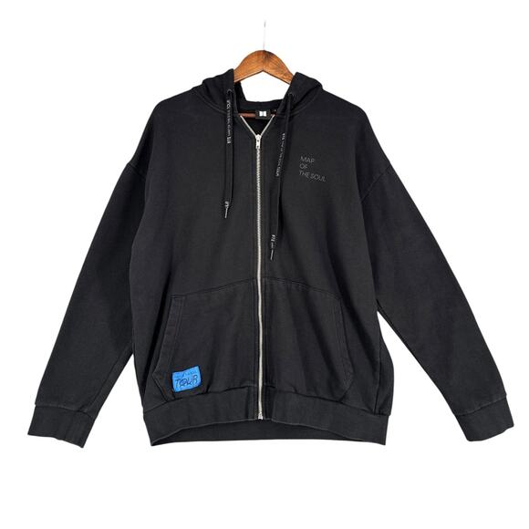 BTS Map of The Soul Tour Edition Big Hit Black Zip Up Concert Hoodie Large - Picture 1 of 10